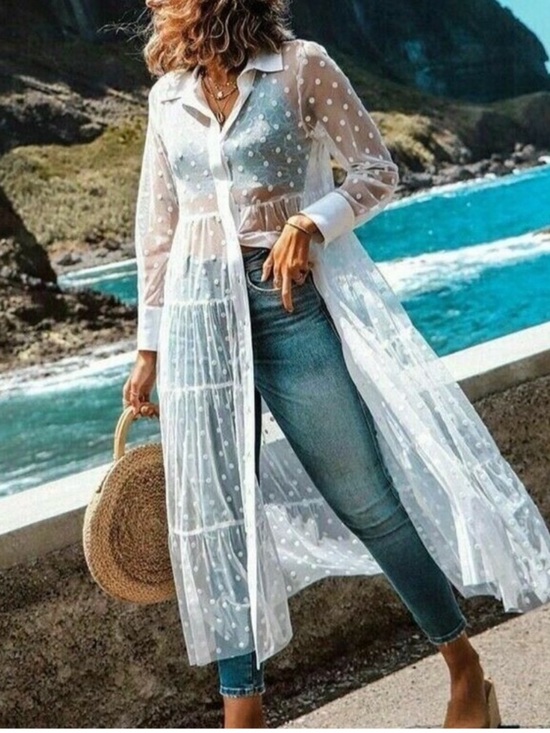 Zara Dresses & Skirts - Zara Bloggers Fave Sheer White Tulle Polka Dot Maxi Shirt Dress. Divine. Size M